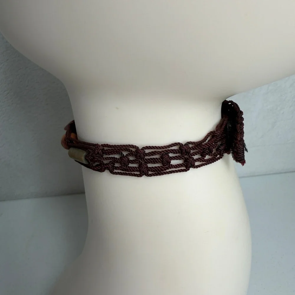 Vtg Y2K Necklace Choker Glass Beaded Macrame Boho Blue Brown Bundle Lot of 2